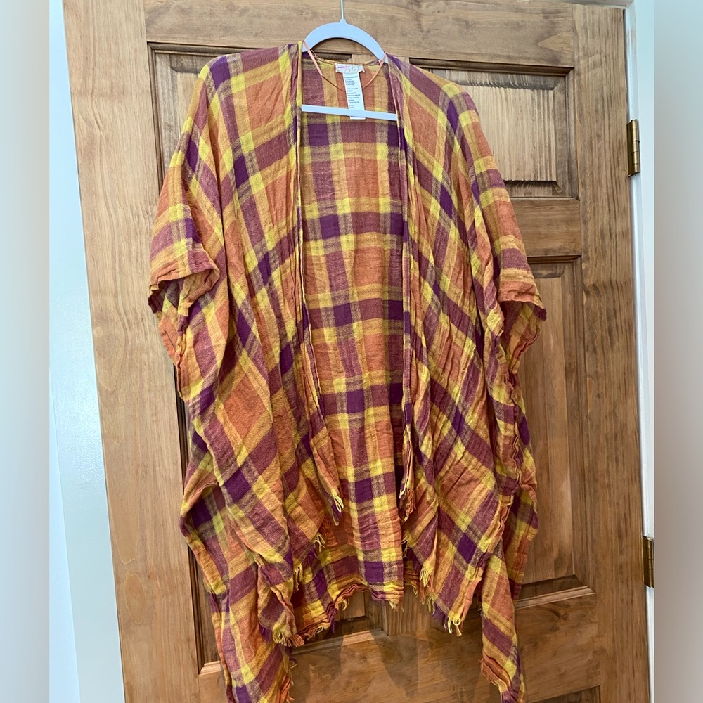 Free people plaid linen blend shrug/kimono OS